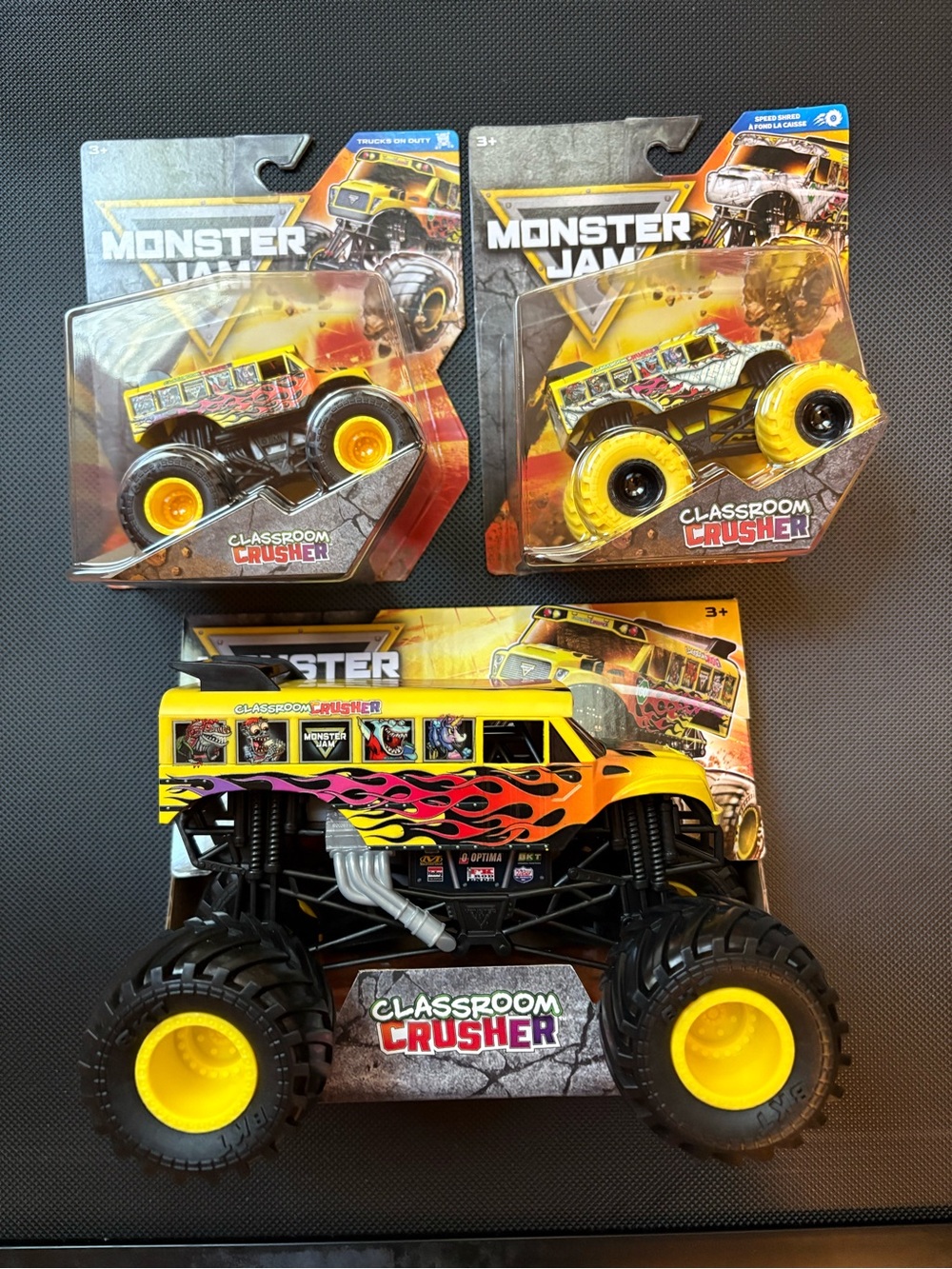 Monster jam Classroom Crusher 3 truck bundle